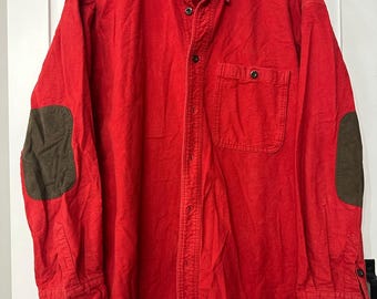 Orvis RARE VINTAGE Upland Collection red flannel w elbow patches in size XXL