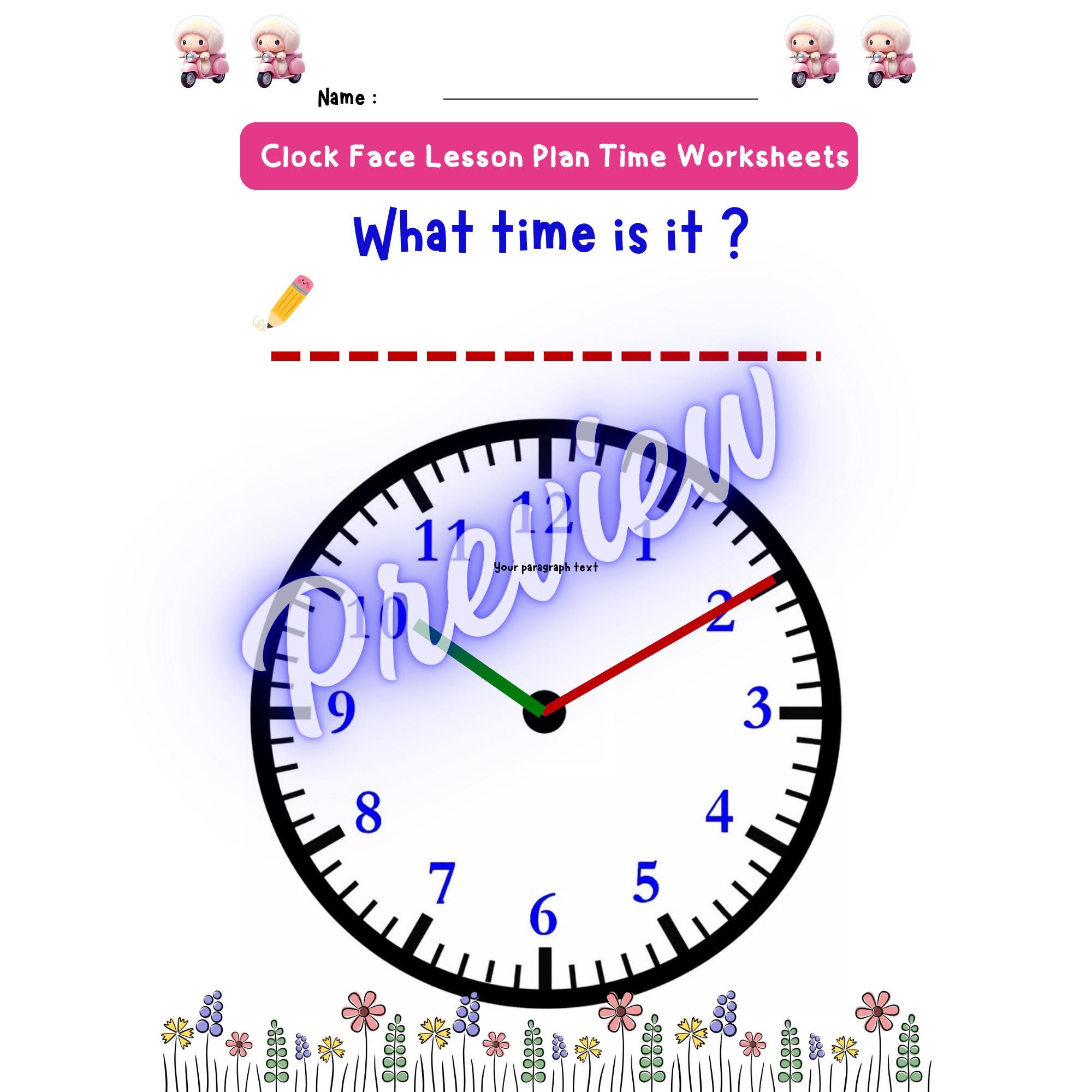 EP2, Time Worksheets Large Clock Face, K-2nd Grade, Printable PDF PNG ...