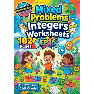 Add Subtract Multiply Divide Integers Worksheets, Positive Negative Numbers Math, PDF 102 Pages
