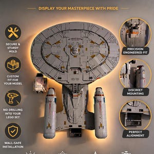 Enterprise-D lego Compatible Wall Mount | Compatible With lego 10356 Star Trek U.S.S. Enterprise-D | Heavy-Duty PETG Display Bracket