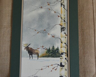 Moose wandering in snow (Unframed) 8x16