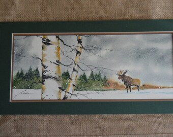 Moose entering the woods in winter (unframed) 8x16