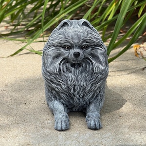 Pomeranian Garden Statue Outdoor Dog Decor Resin or Concrete Option Cute Fluffy Pup Yard Ornament