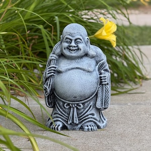 Laughing Buddha Garden Statue Outdoor Zen Decor Resin or Concrete Option Sculpture Spiritual Yard Ornament for Joyful Atmosphere