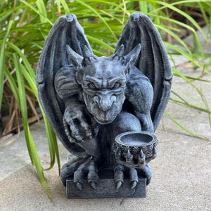 Gargoyle Garden Statue with Bowl Outdoor Gothic Decor Resin or Concrete Option Sculpture Mythical Yard Ornament for Mysterious Atmosphere