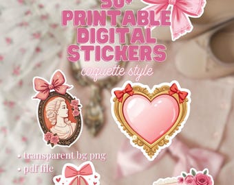 Coquette Aesthetic Stickers | Digital & Printable Stickers for Journal, iPad, Goodnotes, Planners