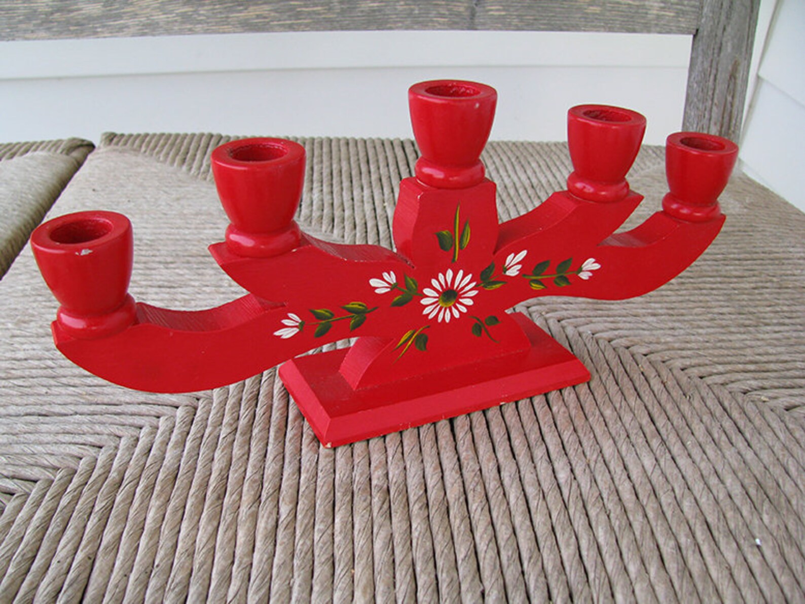Vintage Swedish Red Wood Candelabra Handpainted Traditional Etsy