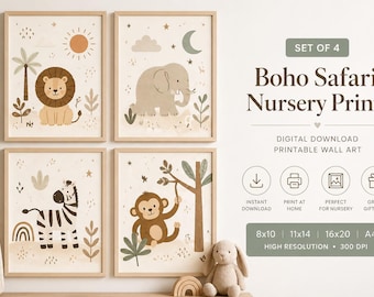 Boho Lion Nursery Wall Art Printable | Safari Animal Baby Room Decor | Neutral Jungle Wall Art | Kids Room Print | Instant Download