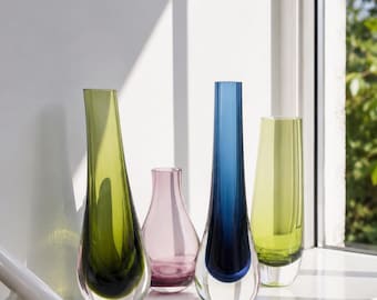 Vintage Caithness Stroma Glass Bud Vases Set of 4 Scottish Art Glass Scandinavian Modern