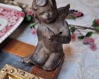 Vintage Cast Iron Angel Figurine - Celestial Angelcore Whimsy 1990s