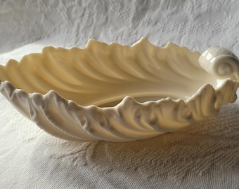 Vintage Lenox Acanthus Leaf Bowl Ivory Porcelain Scalloped Serving Dish Nautical Coastal Decor USA 1940s