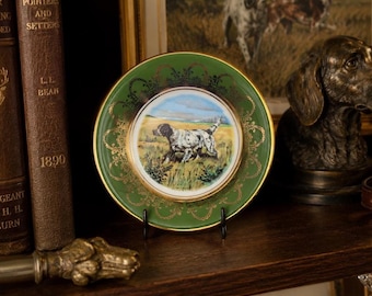 Vintage Arklow Pottery English Setter Decorative Plate Hunter Green Gold 4.75 Inch 1960s-70s
