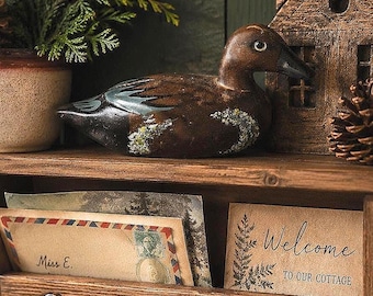 Vintage Hand Carved Wooden Duck Decoy Miniature Painted Waterfowl 5 Inch Rustic Cabin Decor 1980s-90s