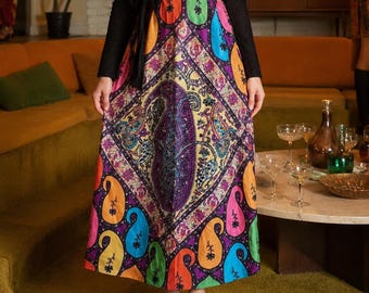 Vintage Mod Maxi Dress Psychedelic Belted One Piece Small 1960s Bubble Texture Hostess Dress