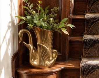 Vintage MCM Brass Double Swan Vase Frederick Cooper Style Mid Century Modern Sculpture