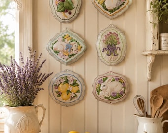 1986 Le Cordon Bleu Porcelain Jelly Moulds – Set of 6 Hand-Painted French Country Designs