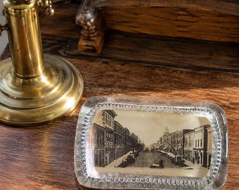 Vintage Picton Ontario Glass Paperweight Antique Souvenir Photograph Victorian Edwardian Early 20th Century