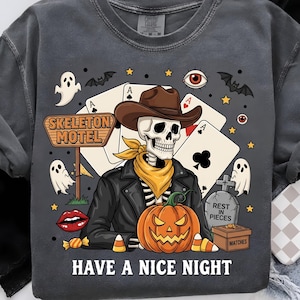 Spooky Western Skeleton Collage PNG, Halloween Cowboy Sublimation Design, Pumpkin Ghost Clipart, Vintage Motel Png, Trendy Halloween Png