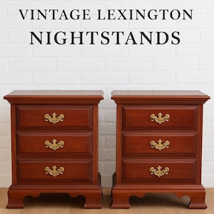 Vintage Lexington Nightstand – Solid Wood 3-Drawer Bedside Tables – Traditional Style with Brass Hardware