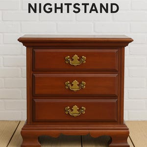 Vintage Lexington Nightstand – Solid Wood 3-Drawer Bedside Tables – Traditional Style with Brass Hardware