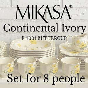 Vintage Mikasa Buttercup Dinnerware Set: Ivory Porcelain, Yellow Floral Design