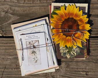 Juego de tarjetas florales vintage / Arte botánico, para diario creativo (10 piezas)