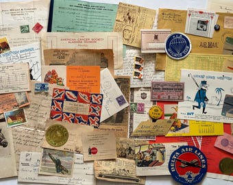 Vintage Ephemera Lot 1920s-1960s Random Paper Pack Letters Tickets Stamps Junk Journal