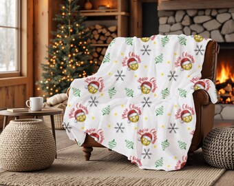 Softball Christmas Blanket, Velveteen Plush Throw, Softball Holiday Gift, Cozy Winter Sports Blanket, Coach & Player Decor