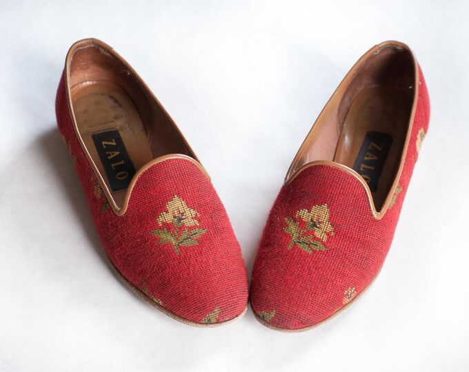 ZALO Vintage Loafers 80s Shoes Vintage Needlepoint Flats Etsy