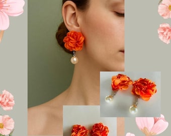 Pendientes florales naranjas hechos a mano