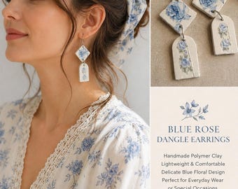 Pendientes colgantes de rosa azul