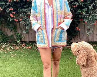 Vintage Quilt Jacket: Handmade Women's Patchwork Coat, Size M/L