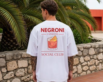 Negroni - Koszulka Social Club | Koszulka vintage z włoskim motywem koktajlowym | Koszulka retro Italia Bar |