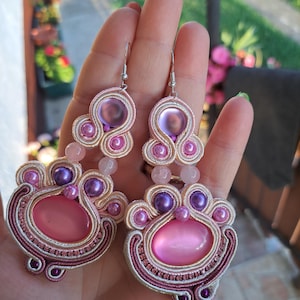 Beautiful pink and lilac soutache earrings