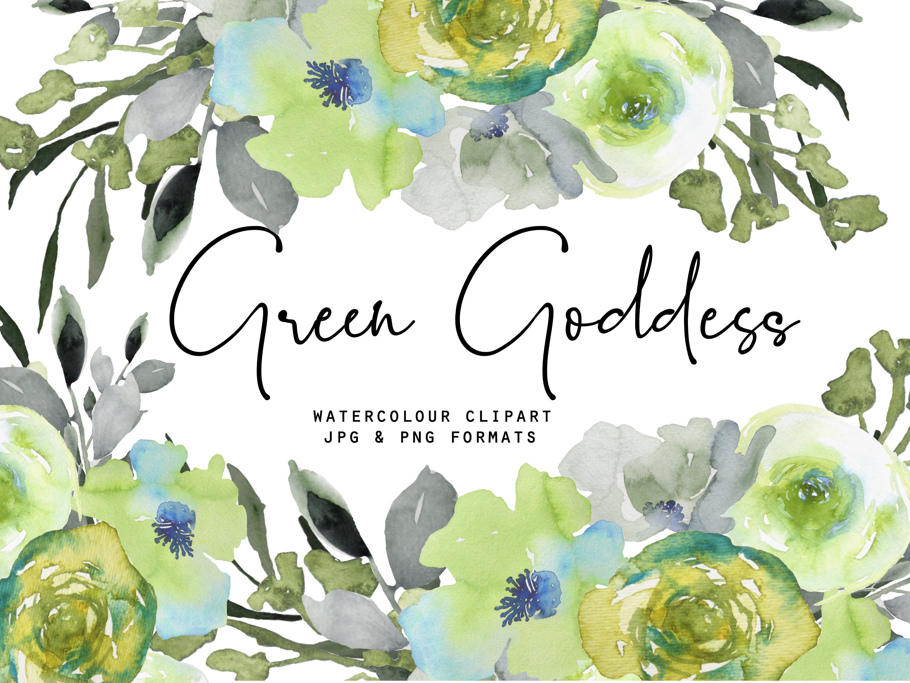 Green Flower Clipart, Floral Clip Art, Floral Bouquet Clipart, Wedding