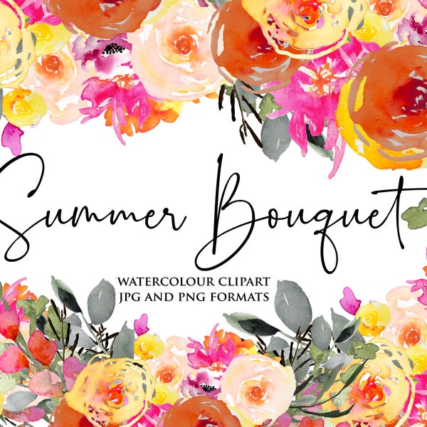 Pink Orange Rose Clipart, Karin Johannesson, Rose Clip art, Floral Bouquet Clipart, wedding flowers clip art, modern floral clipart
