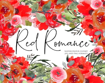 Red orange Rose Clipart, Karin Johannesson, Rose Clip art, Floral Bouquet Clipart, wedding flowers clip art, modern floral clipart