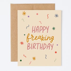 Tarjeta de feliz cumpleaños – Divertida felicitación de cumpleaños con confeti – Atrevida, divertida, interior en blanco