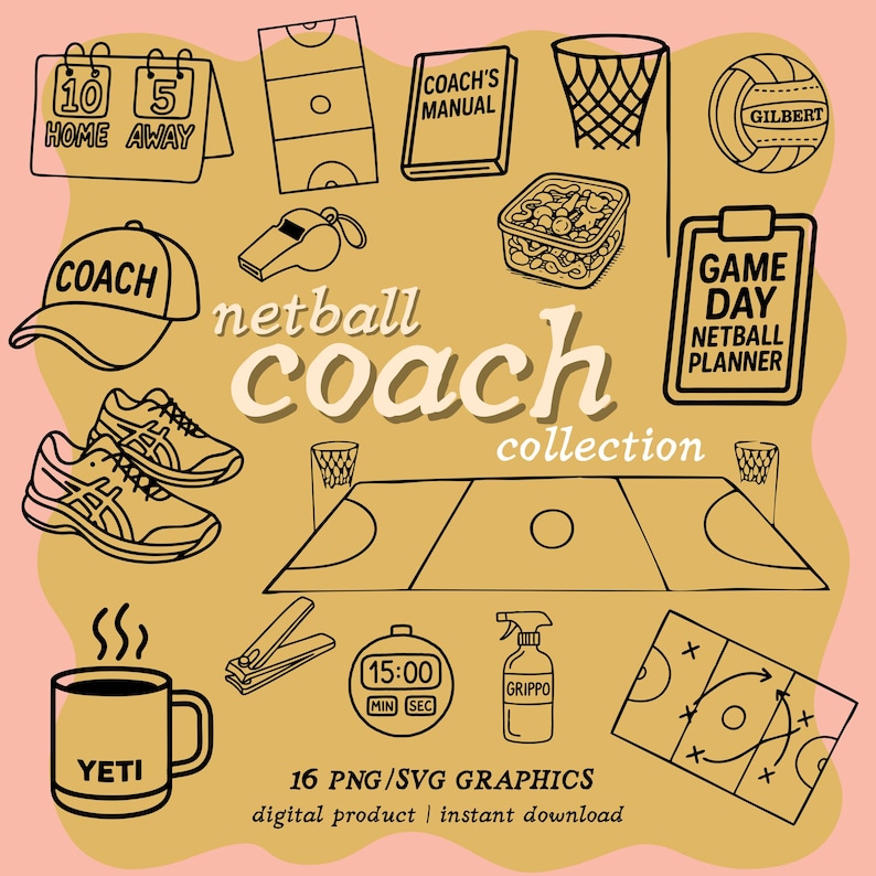 Netball Graphics Bundle: PNG SVG Clipart for Stickers, Awards ...