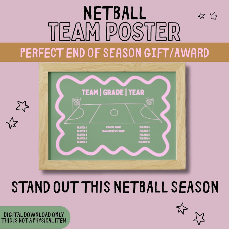 Custom Netball Team Poster: Editable Canva Template (digital Download ...