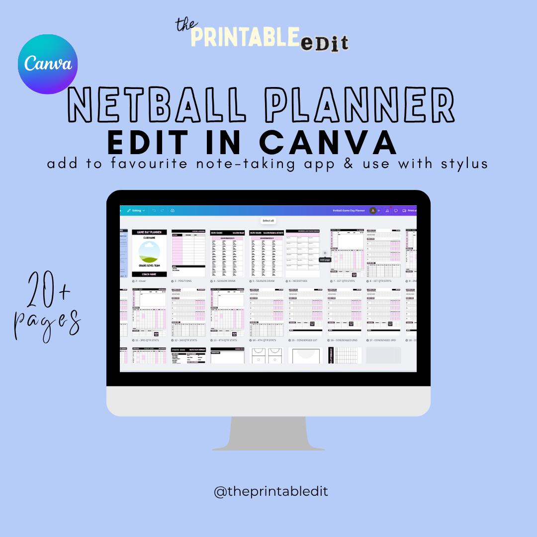 Netball Game Day Planner: Stats Tracker & Coach Journal (printable Pdf ...