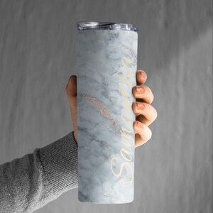 Personalized Marble Skinny Tumbler: 20oz Custom Travel Cup