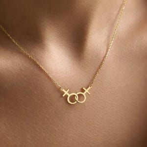 Gold Lesbian Necklace, Lesbian Gift, 18k Gold Filled Lesbian Necklace, Double venus , Lesbian Pride Jewelry, Lgbt Necklace , Dainty Necklace