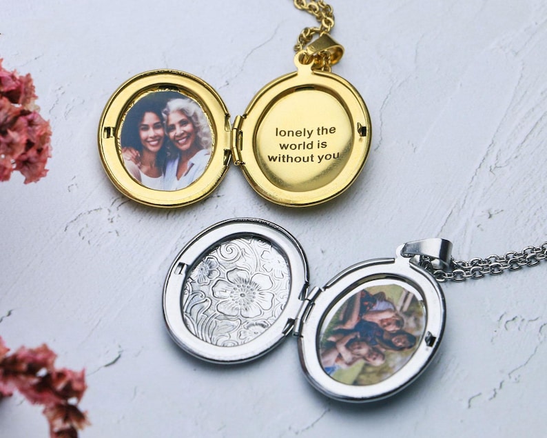 18K Customize Photo Locket Necklace With Photo, Heart Locket Necklace ...
