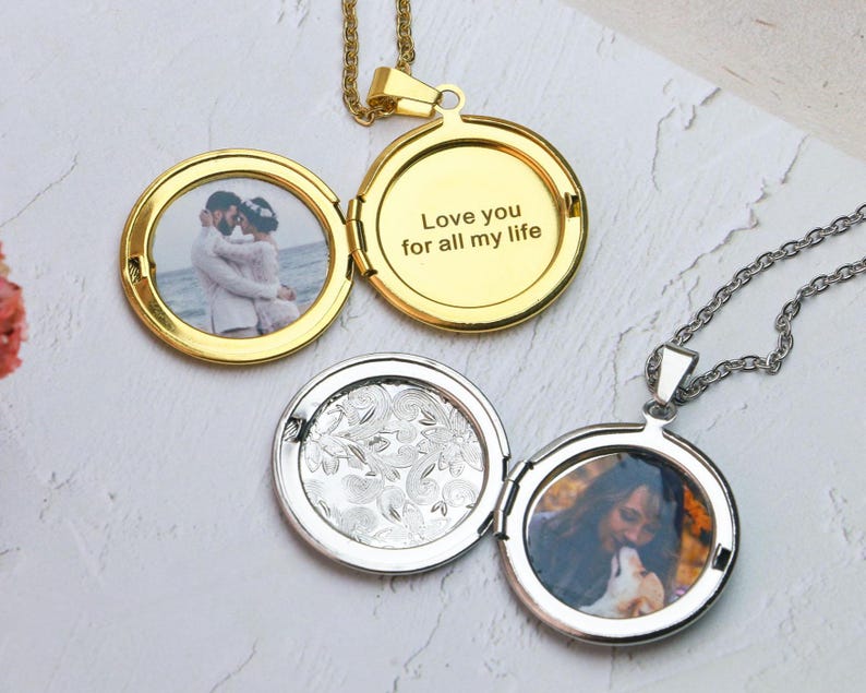 18K Customize Photo Locket Necklace With Photo, Heart Locket Necklace ...
