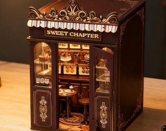 Miniatur Kit-DIY 3D Holz Puzzle Buch Nook: Süßes Kapitel Dessert Shop