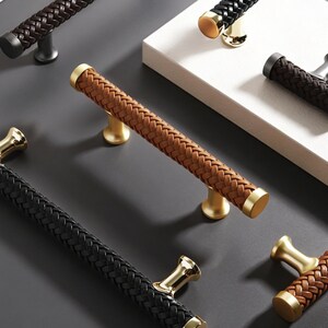 Braided Leather Cabinet Handles-Brown Dresser Drawer Pulls-Cabinet Knobs and Pulls-Closet Pulls Deawer Handles