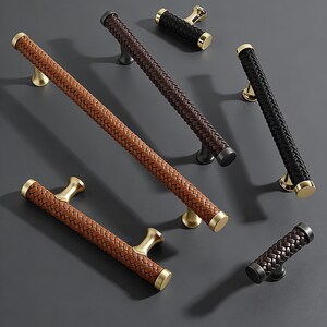Braided Leather Cabinet Handles-Brown Dresser Drawer Pulls-Cabinet Knobs and Pulls-Closet Pulls