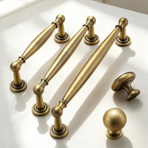 Antique Brushed Brass Cabinet Handles Knobs Gold Unique for Wardrobe Closet