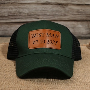 Custom Groomsman Hat - Personalized Groomsman Gift - Wedding Party Hats - Bachelor Party Cap - Leather Patch Hat - Best Man Hat - Groom Cap